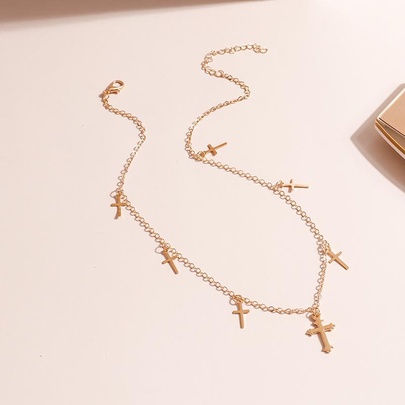 Unique Cross Pendants Necklaces for Women Gold Silver Color Cross Tassel Chain Choker Necklace Fashion Jewelry Accessories