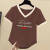 Women's Korean Style Color Block Cotton T-shirt – Loose Fit, Short Sleeve, Versatile Summer Top