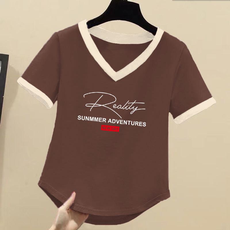 Women's Korean Style Color Block Cotton T-shirt – Loose Fit, Short Sleeve, Versatile Summer Top