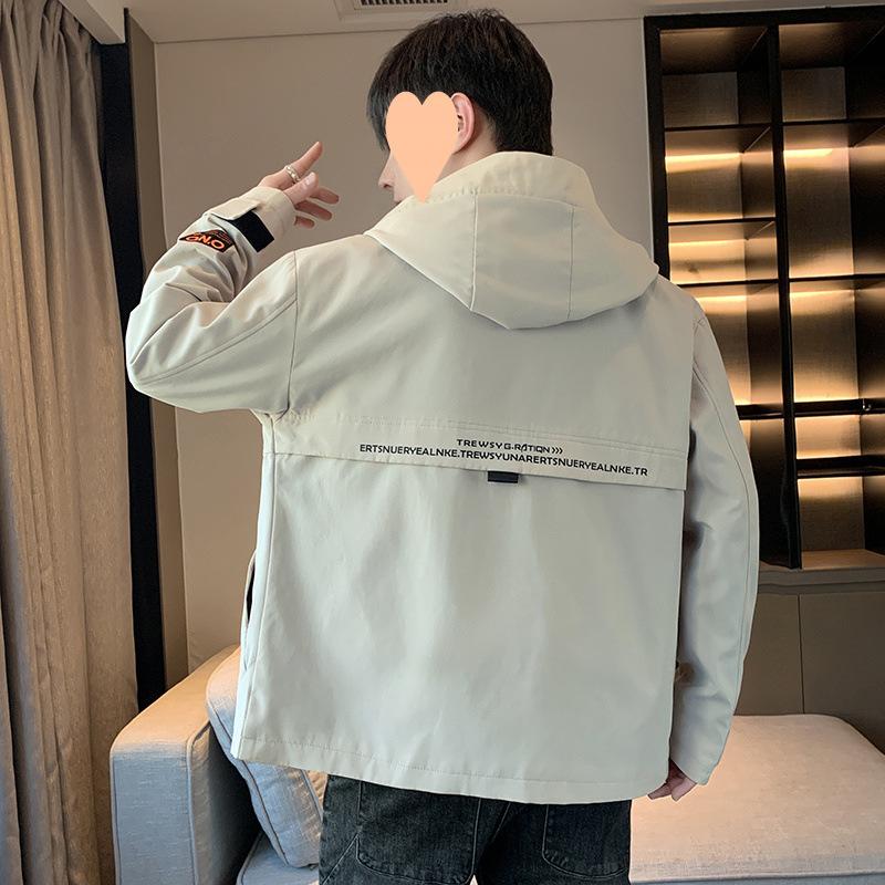 Men's Work Jacket Spring and Autumn Loose New Trend Hooded Jacket Men's Youth Casual Handsome Clothes