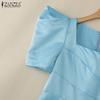 ZANZEA Women Casual Square Collar Summer Short Sleeve A-Line Dress