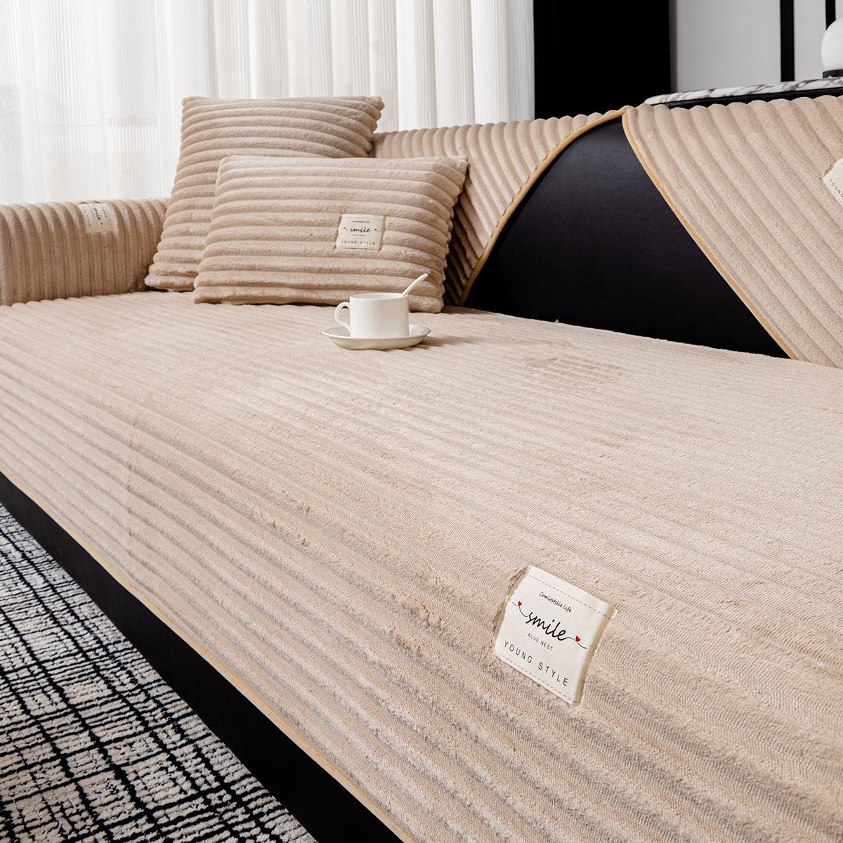 

Autumn And Winter Cream Wind Plush Sofa Cushion New Non-Slip Straight Row Advanced Thermal Leather Sofa Seat Cushion Cover Cloth 70*70cm