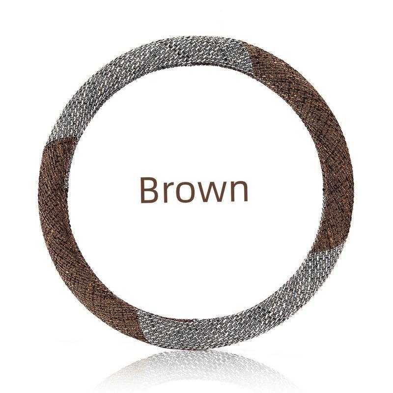 

All Year Round Car Steering Wheel Cover Breathable Cotton and Linen Sweat-Absorbent Non Slip General Fabrics Sports D-Shaped Flats-Type Handle Cover Classic Model-Brown--38Cm