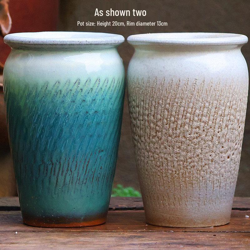 Handmade Vintage Coarse Pottery Large Succulent Planter, Breathable Purple Clay Flower Jar