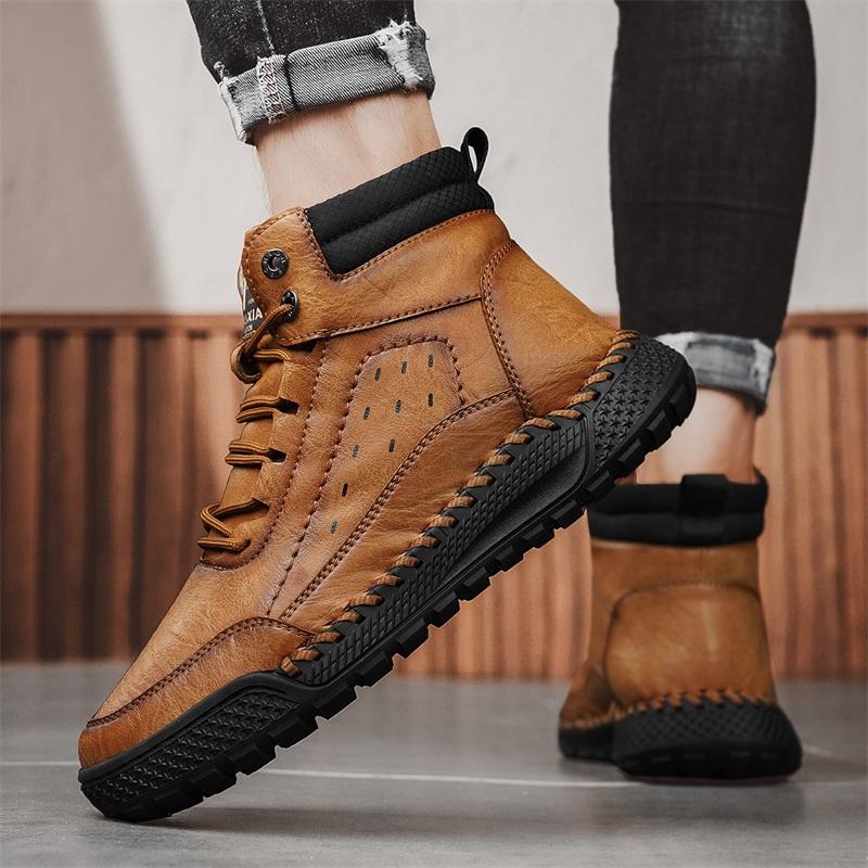 Pánská retro volnočasová obuv Podzim/Zima Hovězí štípenka Pánské boty Pohodlné motocyklové boty Zimní boty