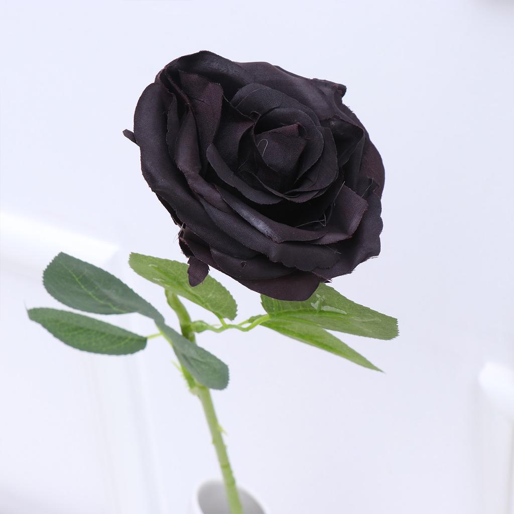 Black Rose Artificial Flower Realistic Looking Fake Rose Stem for Wedding Party Birthday Home Decor DIY Craft Decoration