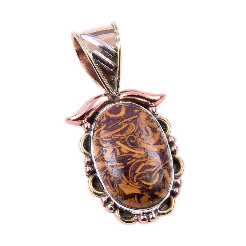 Pendentif bicolore en argent sterling 925 et jaspe Maryam naturel, 3,2 cm, p9b54