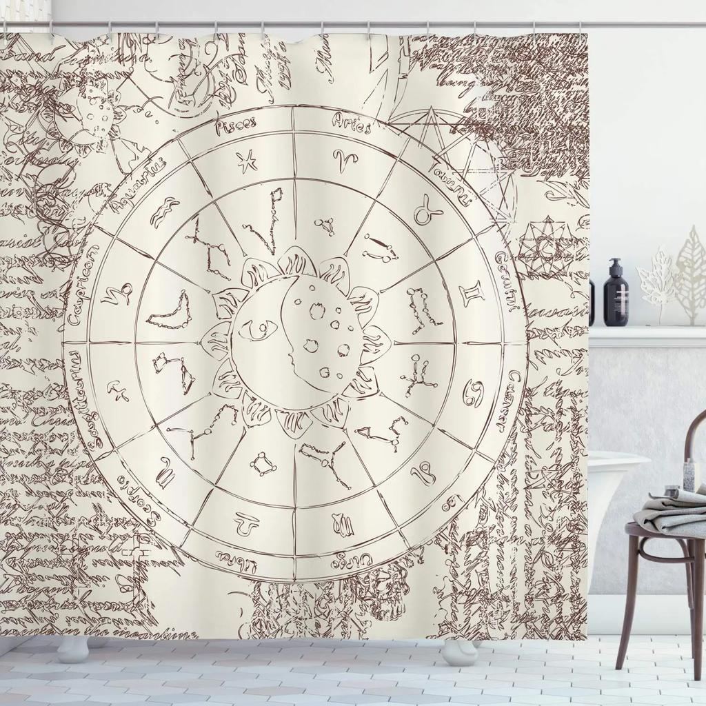 Astrologi Duschdraperi Planetariumtema Astronomisk Bild av Stjärnbilder med Horoskop Tyg Badrumsinredning Set