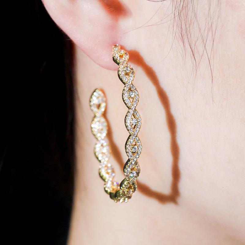 WWJ Glitter Green Zircon Circle Hoop Earrings Golden Color Jewelry