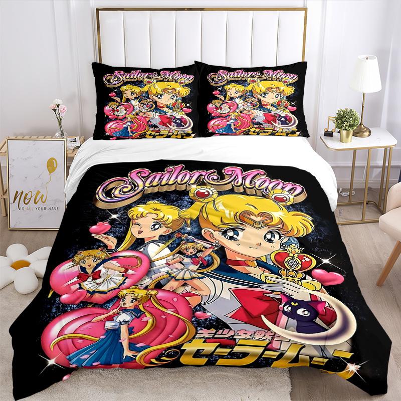 3pcs Sailor Moon Pattern Bedding Set, 1* Cover + 2*Pillowcases, Printed Bedding Set, Soft and Comfortable, Suitable for Bedroom and Guest Ro