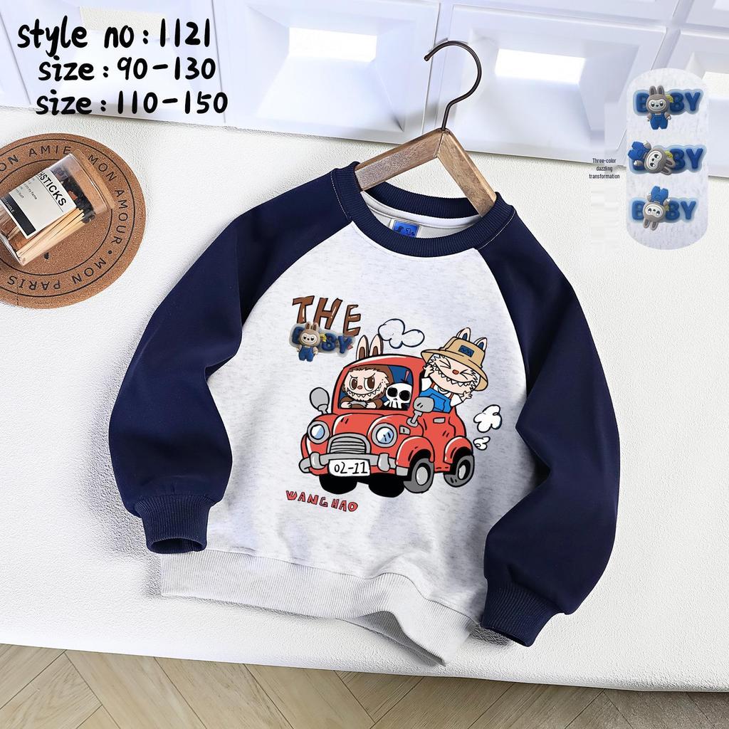 2025 Pojkars Bil Sweatshirt - Trendig Koreansk Stil Vår/Höst Vardagstopp för Barn