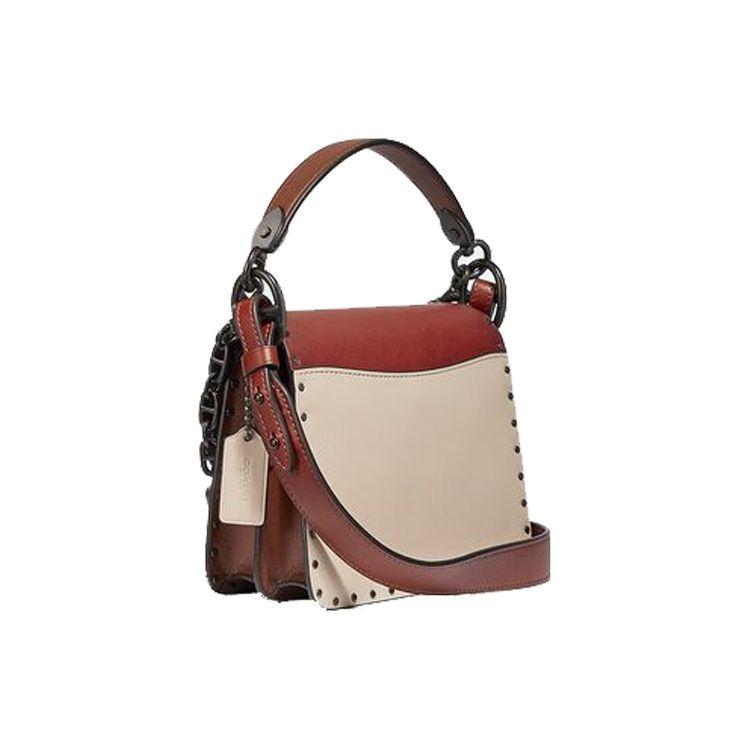 Coach Beat Vintage Studded Chain Leather Square Shoulder Handbag Crossbody Small Women Handbags Red White C2661-V5SBD