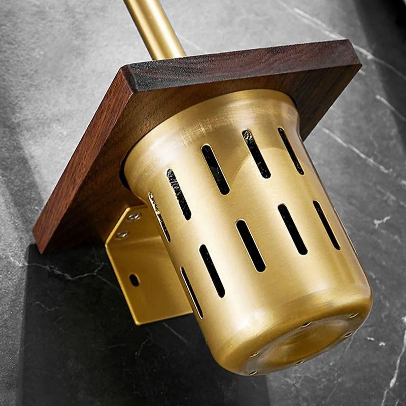 Ensemble Brosse WC Salle de Bain Bois Noyer Mural Support Brosse WC Or Brossé Brosse de Nettoyage Support Brosse de Nettoyage Outil de Nettoyage