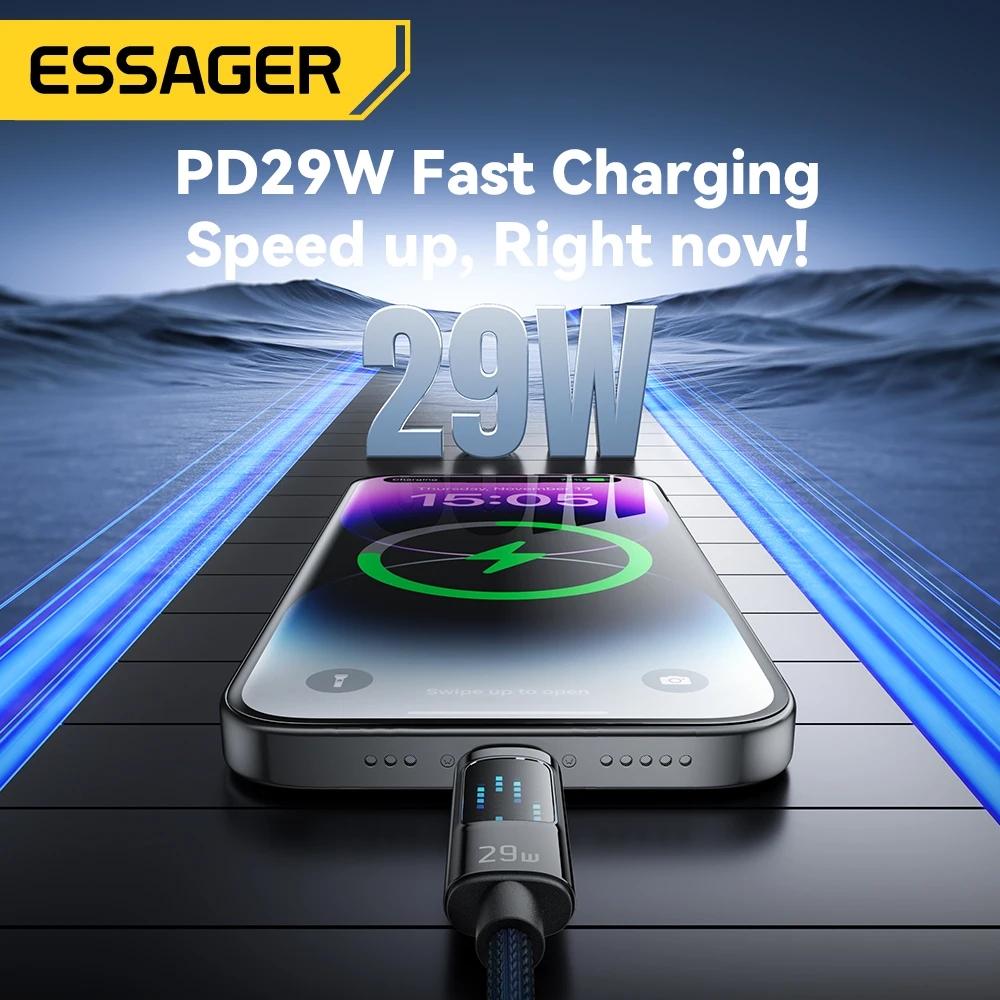Essager Cabo USB Tipo C PD 29W para iPhone 14 13 12 11 Pro Max Xs 8 7 Carregamento rápido USB C para iPad Air Carregador Cabo de dados