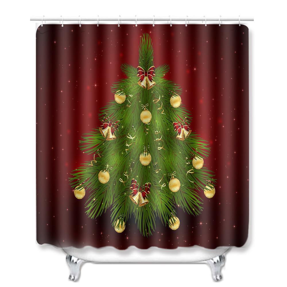 Christmas Shower Curtain Floor Mat Combination Four-Piece Set Bathroom Toilet Carpet Shower Room Mat Foot Mat