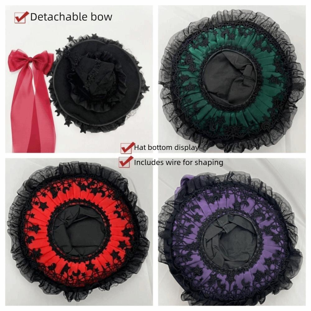 Lace Lolita Witch Hat Bow Ribbon Cosplay Accessories Party Headwear Wizard Cap Women's Costume