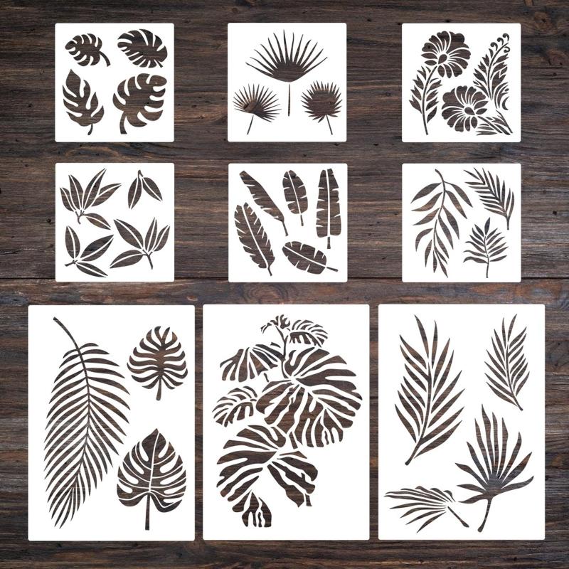 Reusable Plant Painting Stencils Vintage Floral Leaves DIY Art Craft Templates On Wood Wall Paper Card Canvas Door 9X