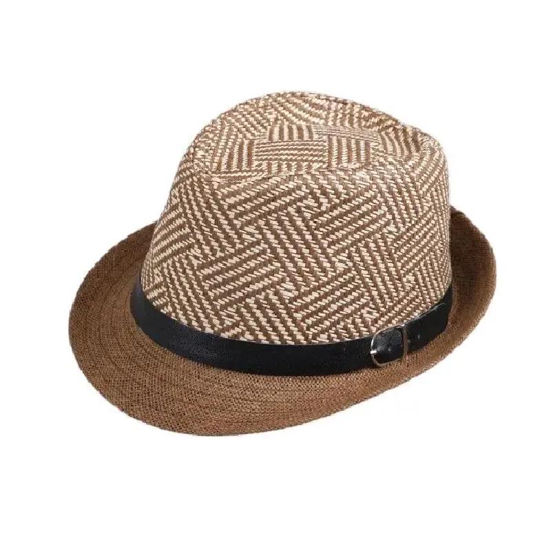 2025 New Korean Trendy Sun Hats British Top Hat Women's Men's Grometric Straw Hat Belt Jazz Hats Couple Beach Hat Fedoras Cap