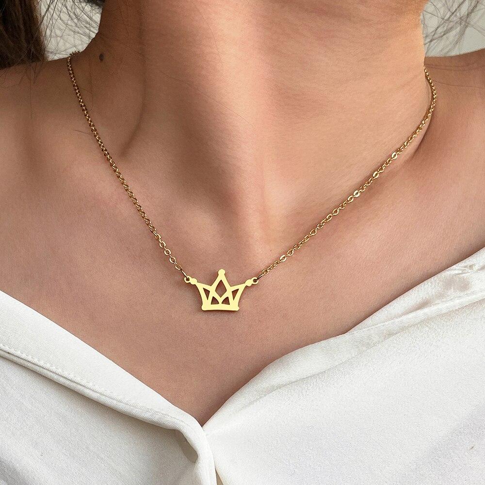 Stainless Steel Necklaces Classic Small Crown Pendant Chain Choker Charm Fashion Necklace For Women Jewelry Party Wedding Gifts