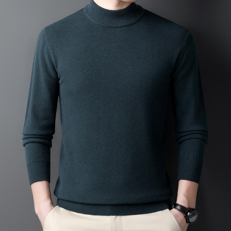 Men's Heavyweight 450g Wool Sweater: Autumn/Winter Casual Half-High Neck Knit Pullover