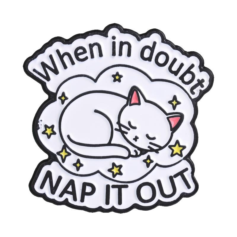 White Cats Enamel Pins Funny Overthinking Club President Brooches Badges Cute Cartoon Moody Animal Jewelry Gift for Friends