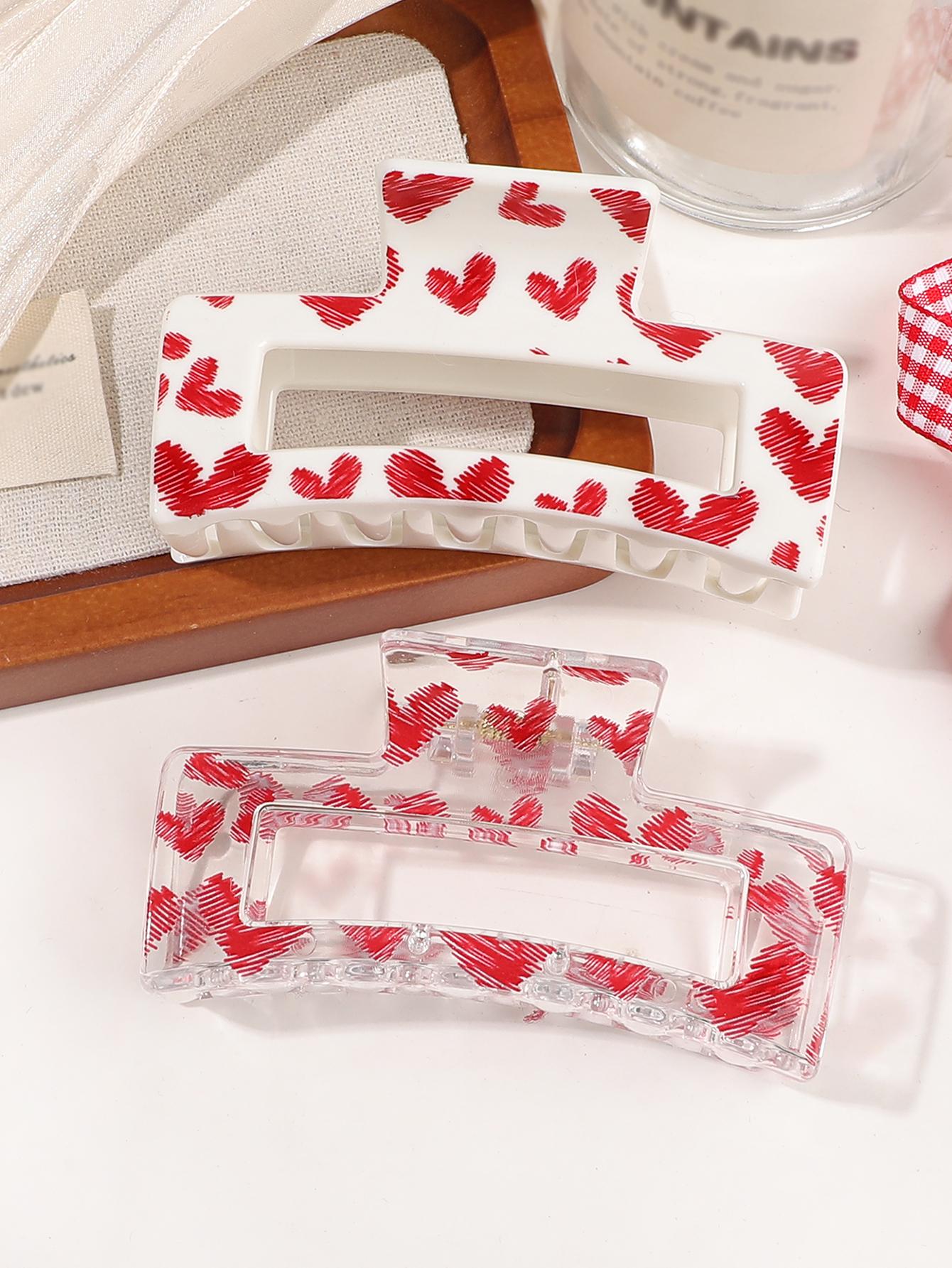 

Модная розовая заколка-краб для волос с квадратным принтом сердечек, головной убор, аксессуары для волос, подходит 3,4-дюймовая заколка-краб для женщин, девушек, для густых волос