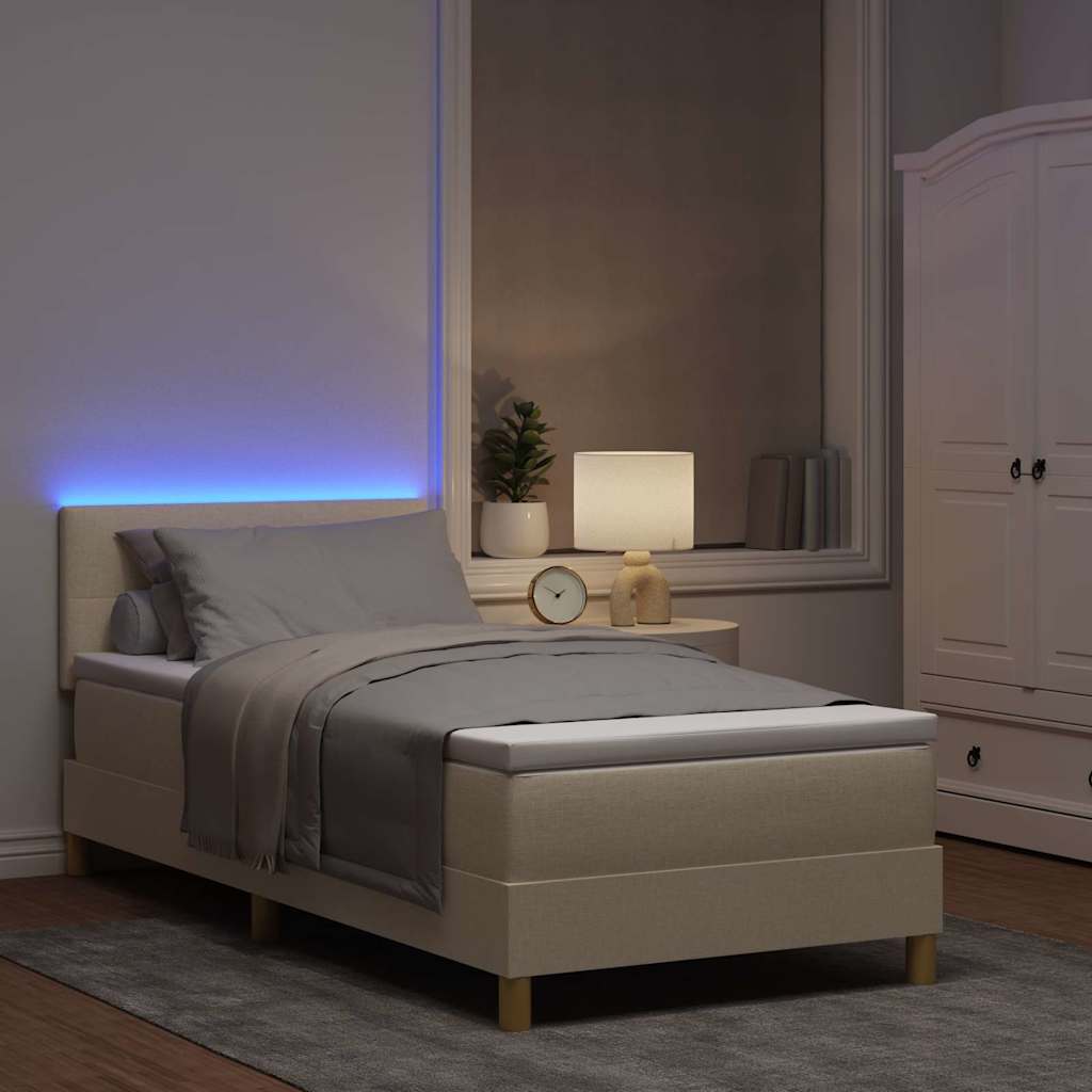 LED Box Spring Bed with LED Light Strips Cream 100 x 200 cm Fabric