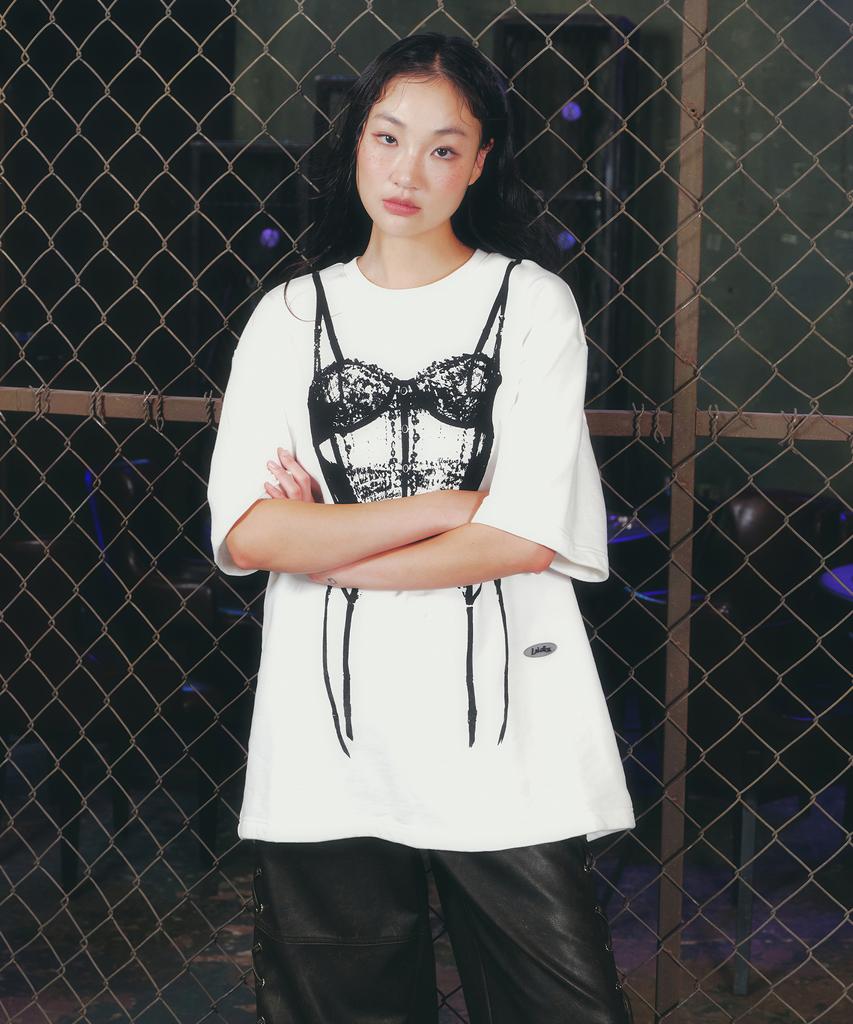 LALAFOX Corset Printing Oversized Sweat Shirt White Bq4Ch001