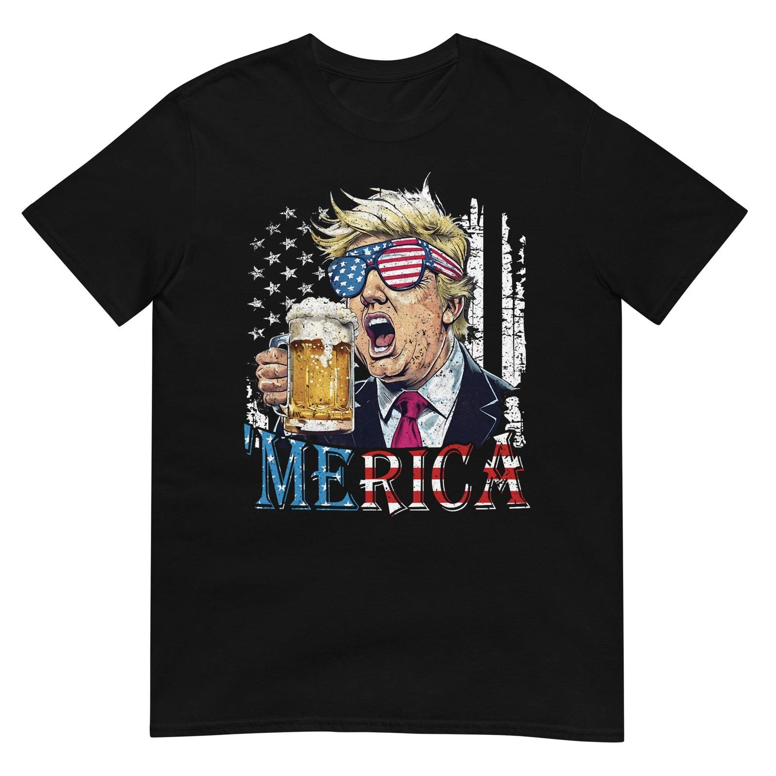MERICA Trump 4th Of July Funny Drinking Beer Men Women T-Shirt L