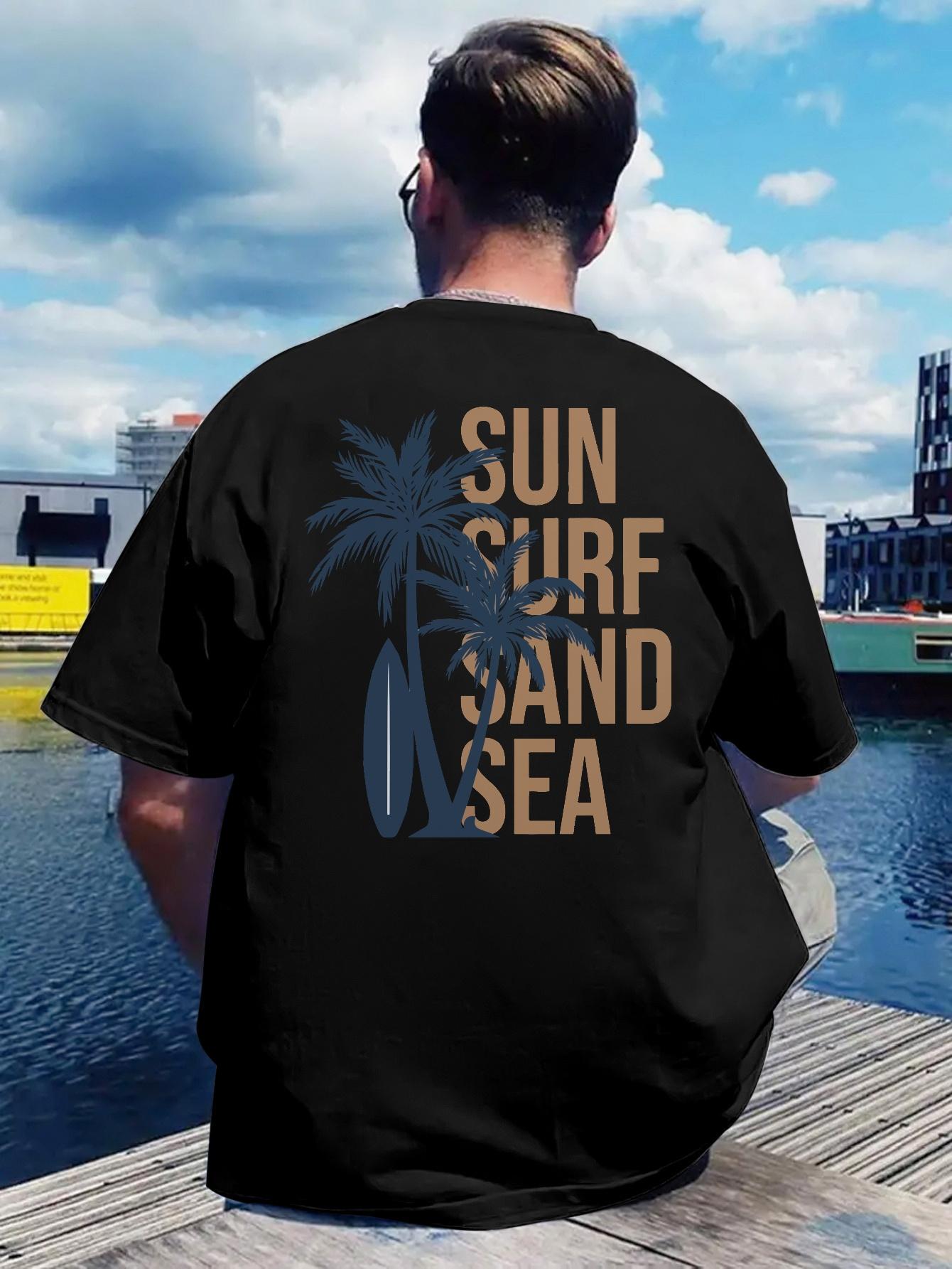 

Black Graphic T-shirt - Back Print Surf & Beach Design - Lightweight Polyester Casual Tee for Summer Vacation S