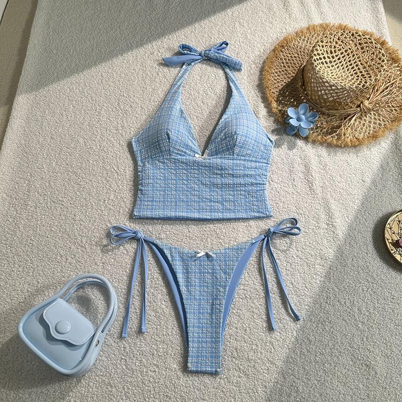 Summer Floral Halter Bikini Women's Sexy Backless Swimwear with Tie Detail Summer Strappy Two Piece Bathing Suit Holiday