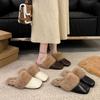 Women's Brown Retro Flat-Sole Fluffy Winter Slippers - 2026 Non-Slip Warm Cotton, Outdoor-Ready