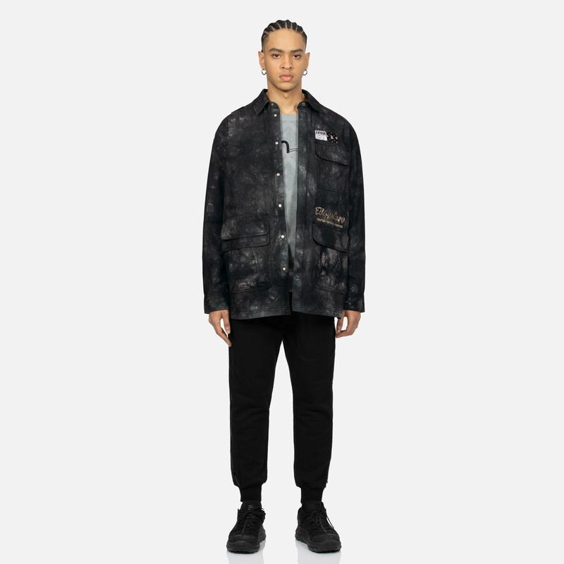 Evisu Kuro SS24 Tie-Dye Casual Oversized Shirt Jacket Men Jacket Black 2ESGNM4SJ5097RXCT