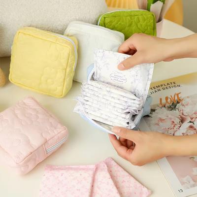 1PC Mini Square Sanitary Napkin Storage Pouch Polyester Cotton Period Bag Flower Design Makeup Bags Girls Travel Storage Bag
