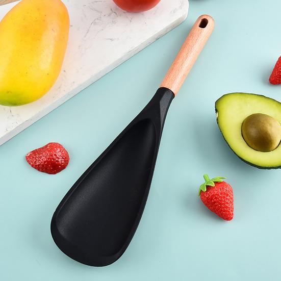 Silicone Spatula Non-Stick Cooking Spoon 3-in-1 Multi-Function Spatula with Ergonomic Wooden Handle High Temperature