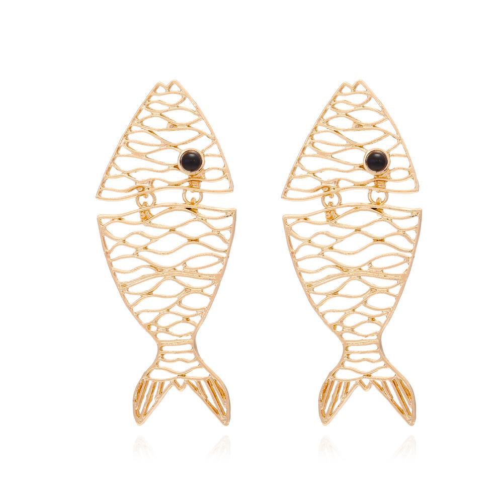 

Metal Hollow Splicing Tropical Fish Earrings Women s Exaggerated Trend Dangle Earrings Banquet Zircon AccessoriesZAA золотий