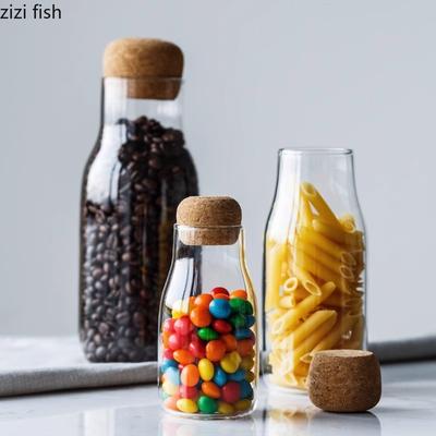 Cork Stopper Transparent High Borosilicate Glass Storage Bottle Sealed Can Tea Can Coffee Bean Storage Bottle Kitchen Supplies