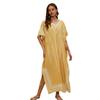 Bikini Cover Up Dress V-Neck Short Sleeve Loose Fit Robe Beach Sun Top Ethnic Style Pattern Side Slit Long Beach Dress