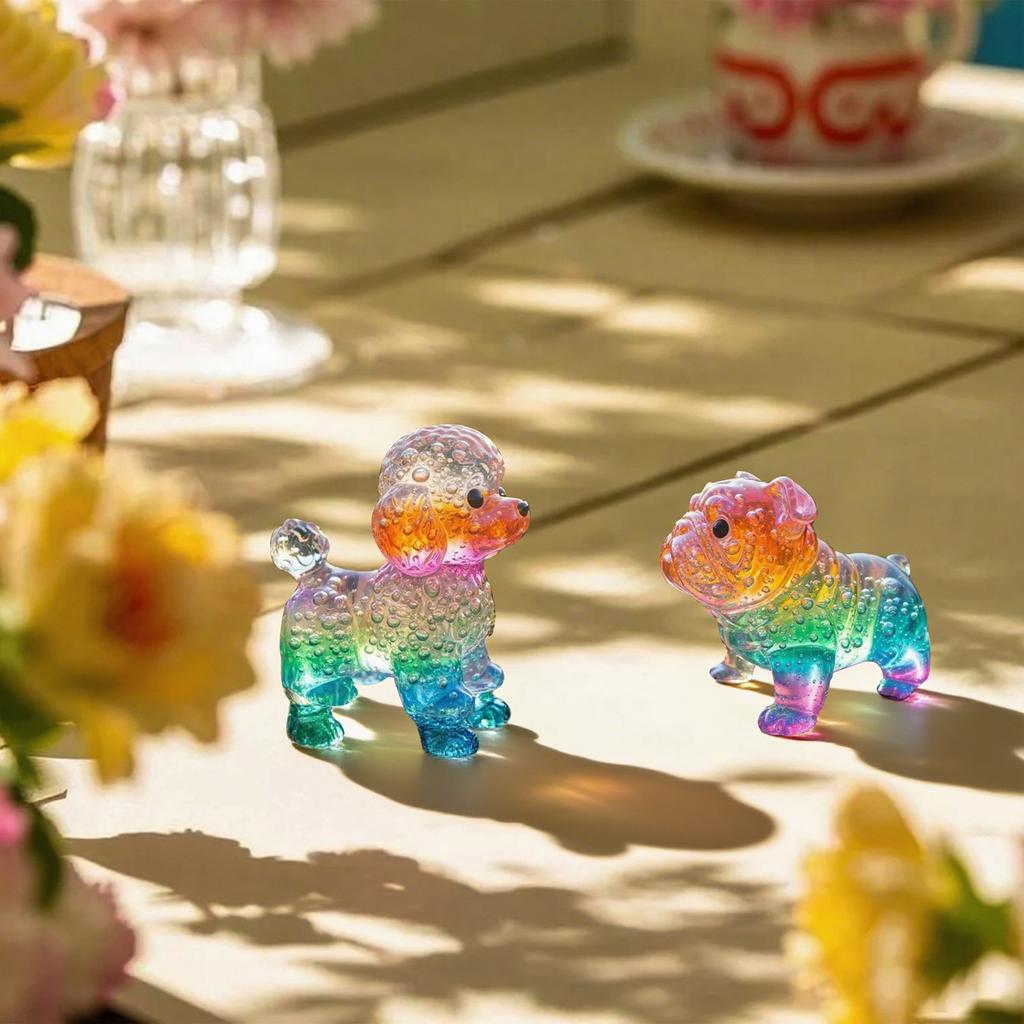Colorful Transparent Miniture Lovely Puppy Figurine Various Dog Shaped Desktop Ornament with Gradient Effect Creative Party Gift