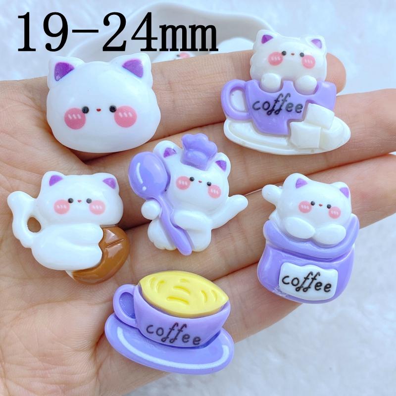 10Pcs New Cute Resin Mixed Cat Coffee Series Flat Back Fit Phone Deco Parts Embellishments For Hair Bows Accessories