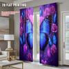 2Pcs Fantasy Purple Butterfly Flower Printed Window Curtain For Bedroom Office Kitchen Living Room And Study Rod Pocket Window