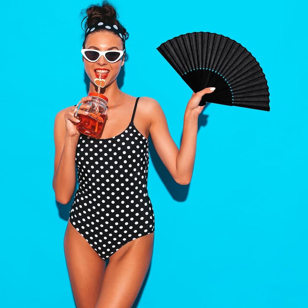 2 Pcs Folding Hand Fan, Black Nylon-Cloth Vintage Retro Fabric Hand Held Fans Chines/Spanish Foldable Fan for Women/Men Wedding Party Favor