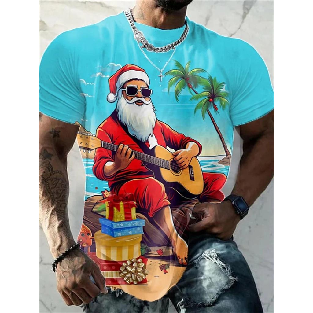 Christmas T-shirt Fun 3D Santa Claus Printed Top T-shirt Dj Men's Clothing Kawaii T-shirt Holiday Leisure Harajuku Colorful Men's Clothing