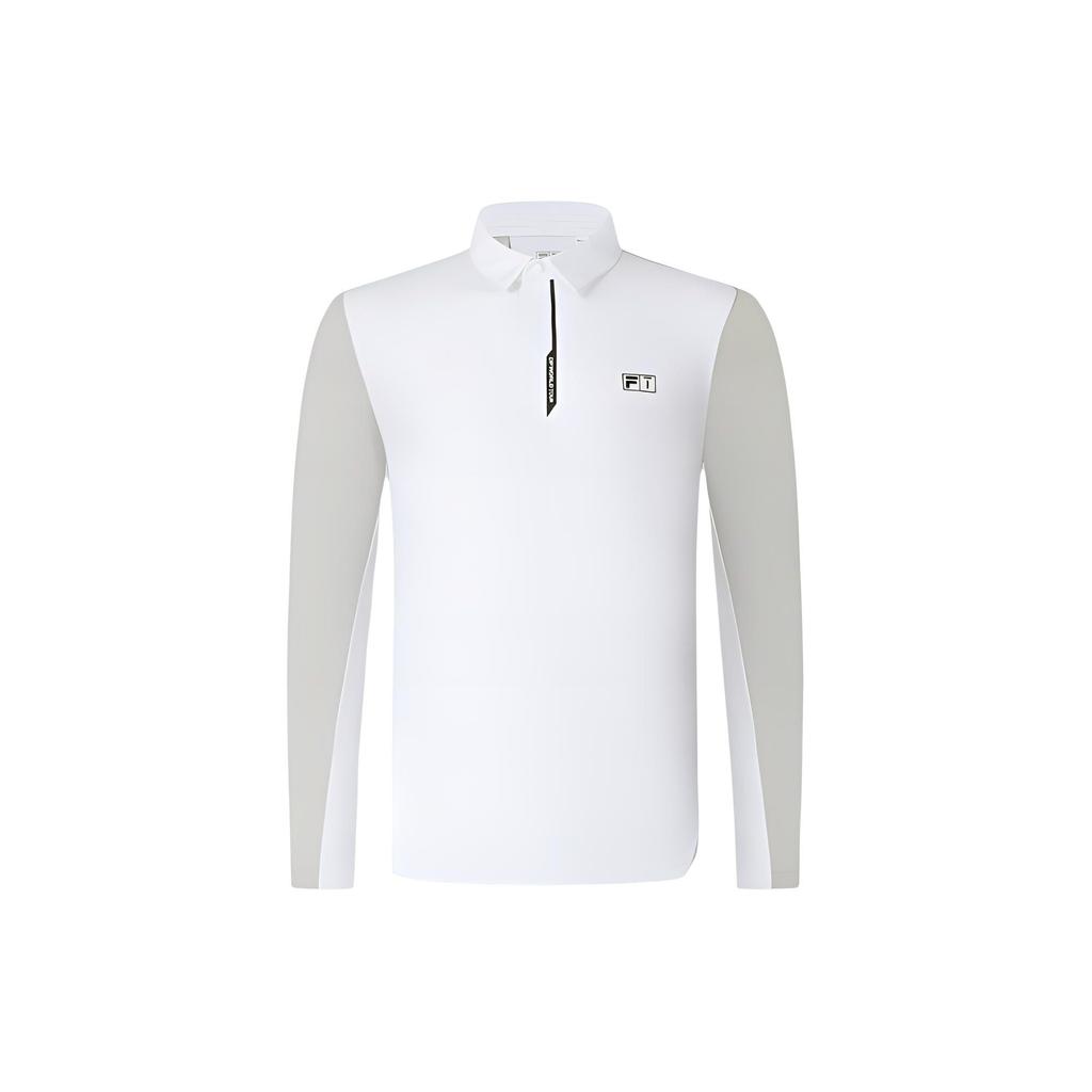 FILA Golf Series Color Block Elite Knitted Long Sleeve Polo Shirt Men tops Jade-White A11M415213F-WT