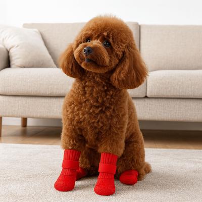 4pcs/set Adjustable Non-Slip Dog Shoes Breathable Wear-Resistant Dog Foot Cover Comfortable Pet Paw Protector Indoor Outdoor
