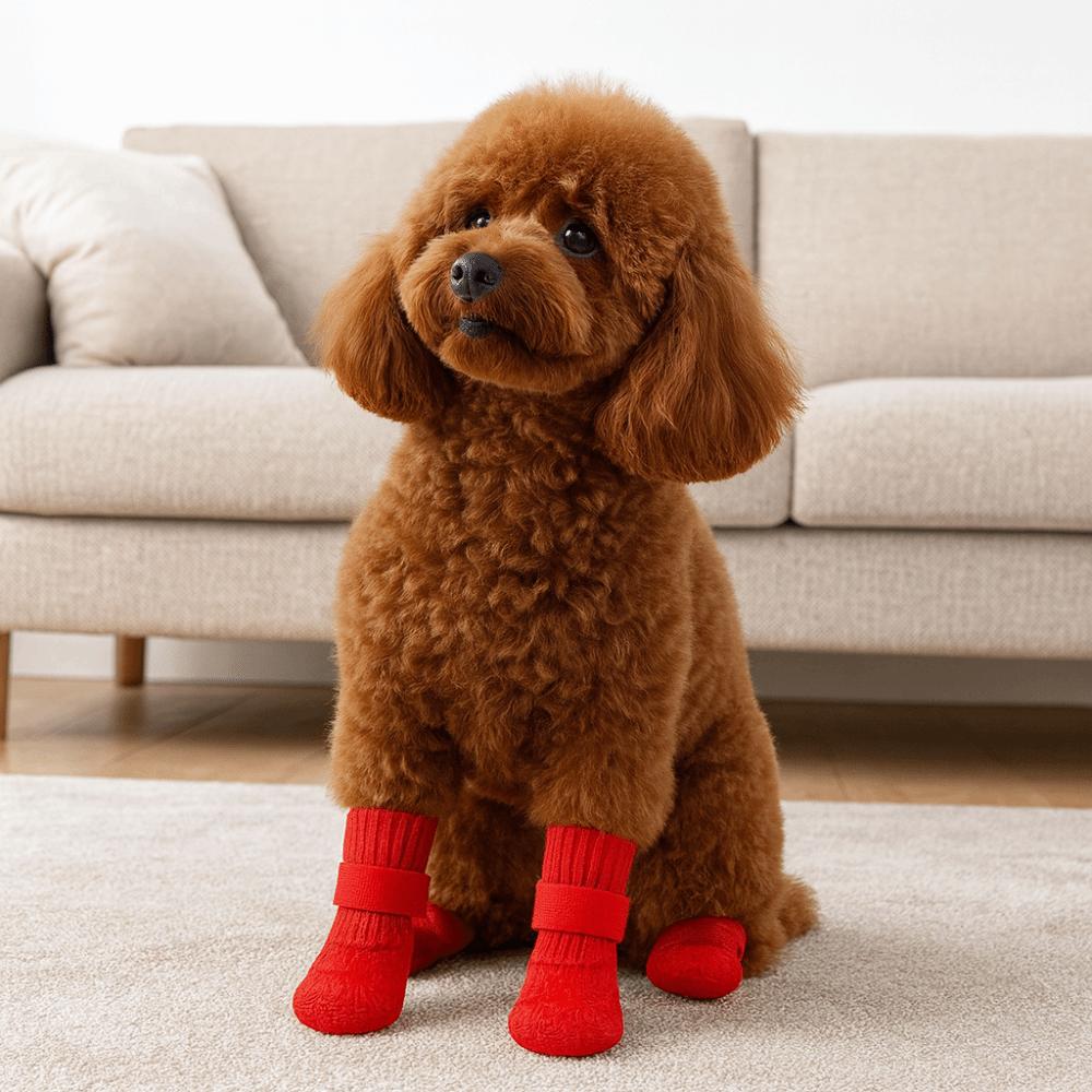 4pcs/set Adjustable Non-Slip Dog Shoes Wear-Resistant Waterproof Dog Boots  Indoor Outdoor
