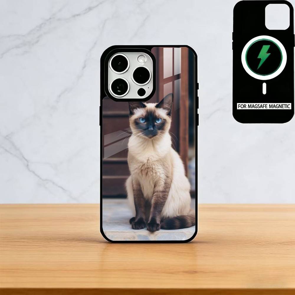

S-Сиамская кошка Милый чехол для телефона для iPhone 17, 16, 15, 14, 13, 12, 11 Plus, Pro Магнитный с беспроводной зарядкой MagSafe iPhone12