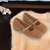 Wool Version~ Leather Ballet Style One-word Belt Inner Height Increase Mao Mao Mary Jane Single Shoes Women