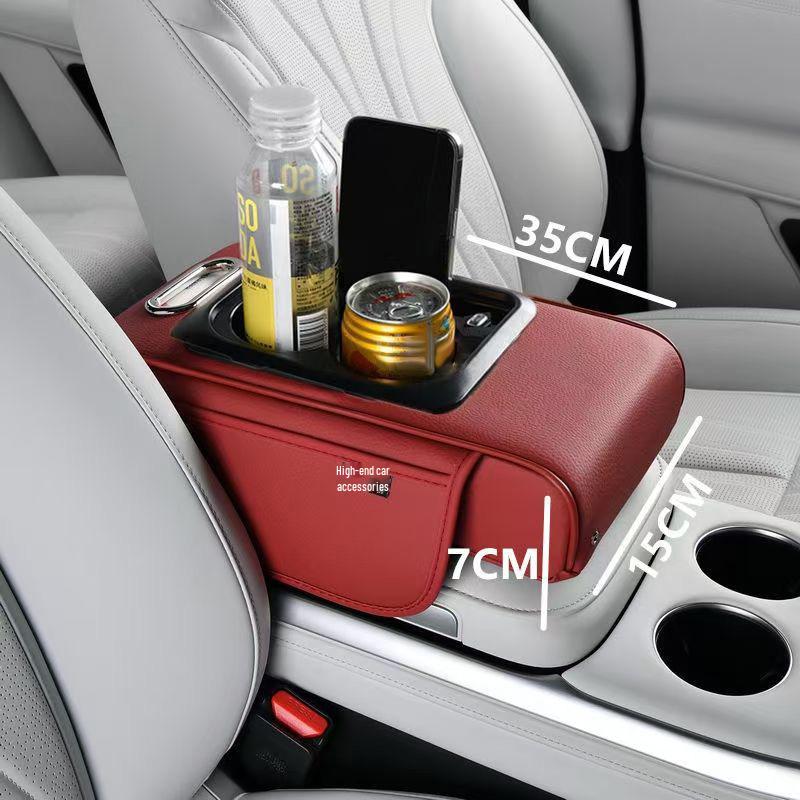 Wiederaufladbares Leder-Auto-Konsolenpolster mit Getränkehalter & Handyaufbewahrung