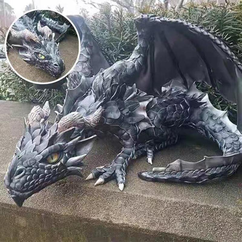 Squatting Dragon Sculpture Guardian Statue Garden Dragon Sculpture Halloween Outdoor Gothic Decoration, Home Design Ornament